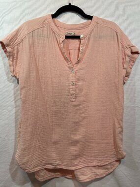 Faherty Dream Cotton Gauze Desmond Top Womens Small Blush Pink Organic Muslin